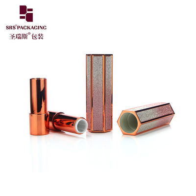 Beli bentuk heksagon kosong desain unik bling berkilau lipstik tabung moq rendah online manufacture