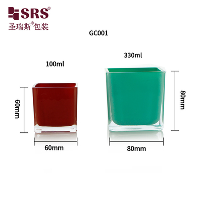 Grosir Elegant Kosong kustomisasi berwarna persegi kaca lilin toples