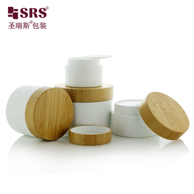 50g 100g 150g 250g Matte Frosted PP Plastic Jar Dengan Cap Bambu Asli