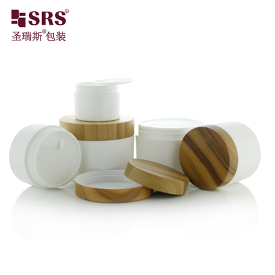 50g 100g 150g 200g Botol PP Glossy Dengan Pencetakan Transfer Air Bambu Tutup Plastik wadah kosong untuk botol scrub tubuh