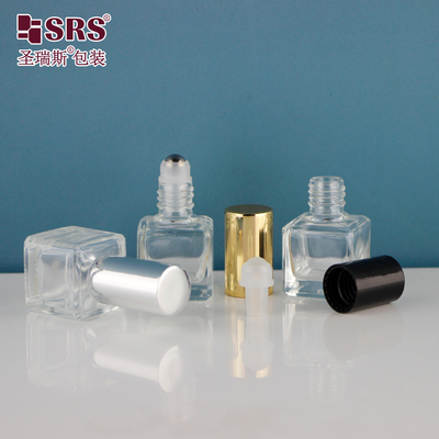 6ml Empty Perfume Bentuk persegi Botol Roller Logam Transparan Kaca