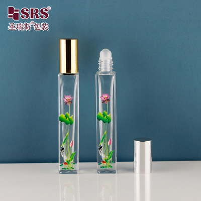 10ml Square Bentuk Roll On Botol Dengan 3D Printing Bunga Roller Bola Botol