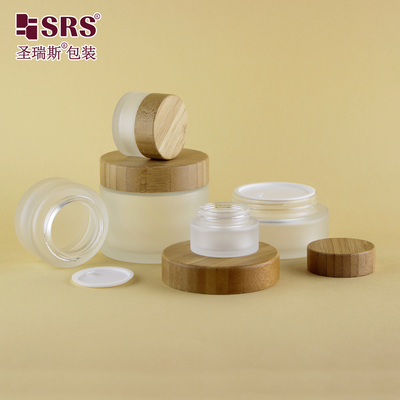 15g 30g 50g 100g 200g kosong bening Matte Custom Glass Cosmetic Jar Bambu
