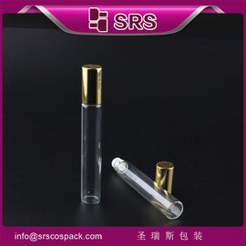 SRS grosir 100% tanpa kebocoran 10ml gulungan kaca pada botol dengan tutup aluminium emas berkilau