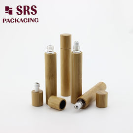 15ml botol serum bambu asli mewah dengan botol kaca bagian dalam gulung pada bola logam