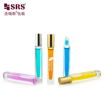 Bentuk persegi Custom Clear Bottle Perfume Oil Applicator Glass Roll On 10ml