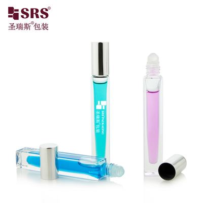 Bentuk persegi Custom Clear Bottle Perfume Oil Applicator Glass Roll On 10ml