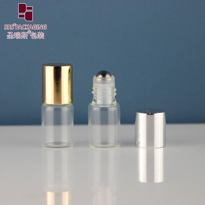 BLP-2ML Botol Kaca Warna Amber Transparan Kosong Lucu Mini Tanpa Kebocoran dengan Bola Baja untuk Parfum Minyak Esensial