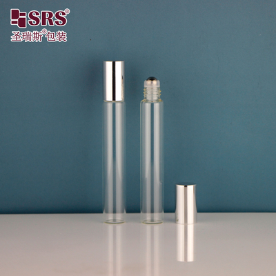 15mm diameter tabung tabung kaca 10ml stainless steel roll bola pada botol dengan metal alumunium cap mengkilap untuk minyak esensial kosong parfum kemasan