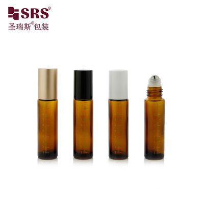 Kualitas Tinggi Mold Glass Roller Ball Roll On Bottle Mewah 100% Tidak ada kebocoran minyak esensial kemasan kosong dengan emas mengkilap perak logam aluminium tutup atau PP Plastik tutup warna kustom
