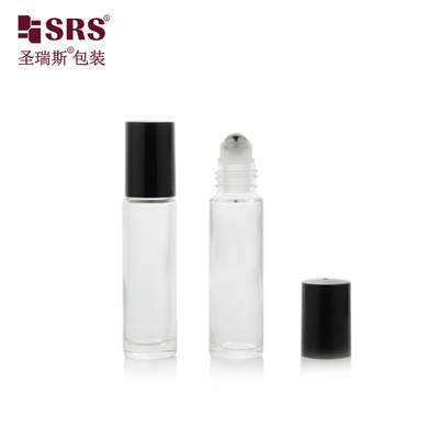 Whosale kemasan wewangian 10ml kaca bening roll bola pada botol Uji vakum 100% tidak bocor baja kepala aplikator pijat untuk perawatan kulit minyak esensial