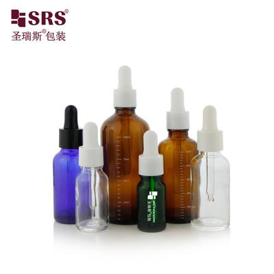 D001 Solusi penyimpanan minyak esensial 18/415 Botol kaca dengan dropper berkilau dalam 5ml 10ml 15ml 20ml 30ml 50ml 100ml Ukuran
