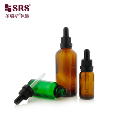 D005 Amber Printed Logo Silk Screen Printing Black Rubber Plastic Shoulder Dropper Lid Botol Kaca Untuk Esensi Rambut