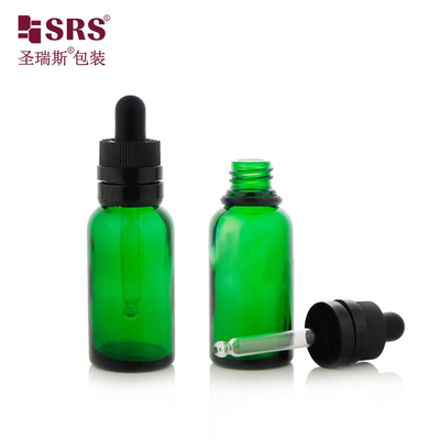 D008 Botol Cetakan Kaca Hijau Kecokelatan Semi-transparan CRC Mewah Tutup Dropper yang Tidak Bisa Diganggu Mudah Digunakan Untuk Esensi Rambut