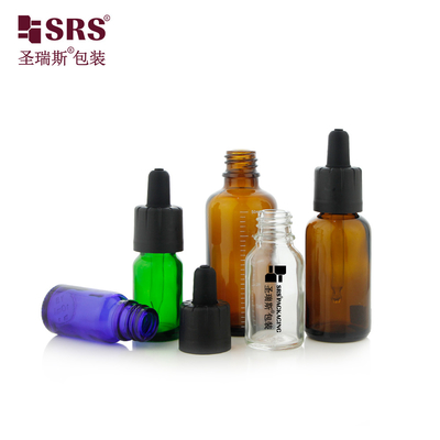 D009 Amber Brown Green Blue Clear Frosted Matte Finished Glass Dropper Bottle Lid Untuk Minyak Kosmetik