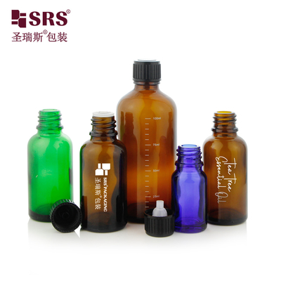 G005 Kaca Bottle Boston Bulat Screw Cap Dengan Dropper Horisontal Masuk Untuk Minyak Esensial