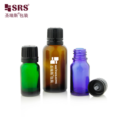 G006 Glass Round Boston Bottle Tamer Proof TE Cap Dengan Dropper Horisontal Insert Untuk Minyak Esensial