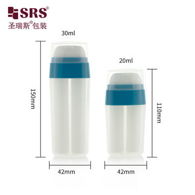 PA214 20ml 30ml Bentuk Oval Tabung Ganda Plastik PP PCR Airless Lotion Pump Botol Desain Unik Bahan tahan lama