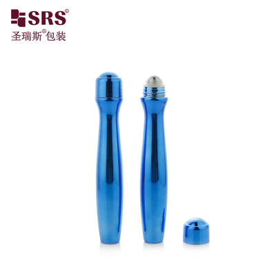 SRS8447-15ML Metallized Shiny Blue Color Plastic PETG Roll On Bottle Dengan Aplikasi Pijat Bola Baja
