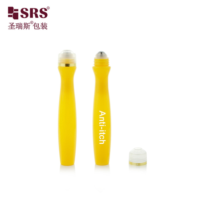 SRS8447-15ML Injeksi Bertiup Kuning Glossy PETG Plastik Roll On Steel Roller Ball Botol Anti-Itch Liquid Applicator