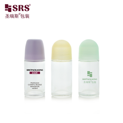 BLPG-C 60ml Grosir Kecantikan Kaca Bening Roll On Deodotant Bungkus Botol Dengan Plastik Dome Cap