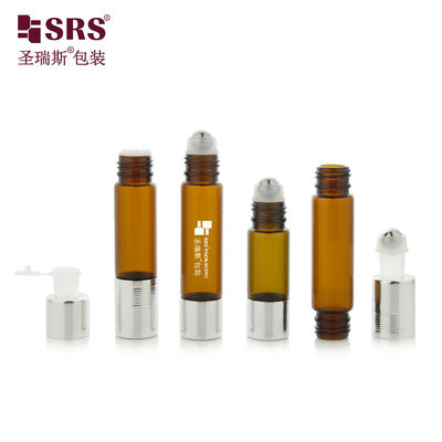SGP1 Luxury Double-End Brown Color Glass Bottle With Plug and Roller Steel Ball Leak Proof Grosir