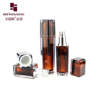 L054 Shengruisi 30ml 50ml mewah Bentuk Persegi metalized Botol pompa lotion Plastik untuk kosmetik