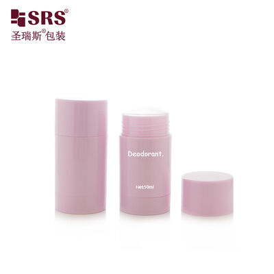D042 50ML Custom Warna Pink Bentuk Bulat Plastik Deodorant Stick Container Bagian Bawah Pengisian