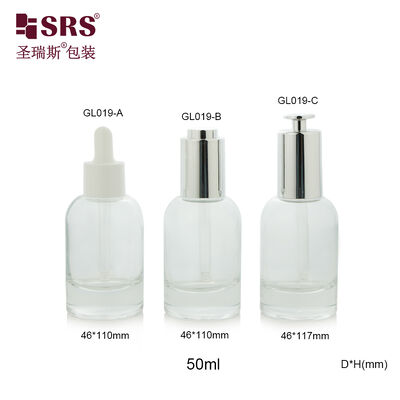 GL019 50ml Botol Kaca Bentuk Bundar Bahu tebal Dengan Tutup Dropper yang Berbeda Untuk Serum Perawatan Kulit