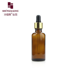 Botol esensi kosmetik 30ml 50ml kaca bulat berwarna amber dengan dropper